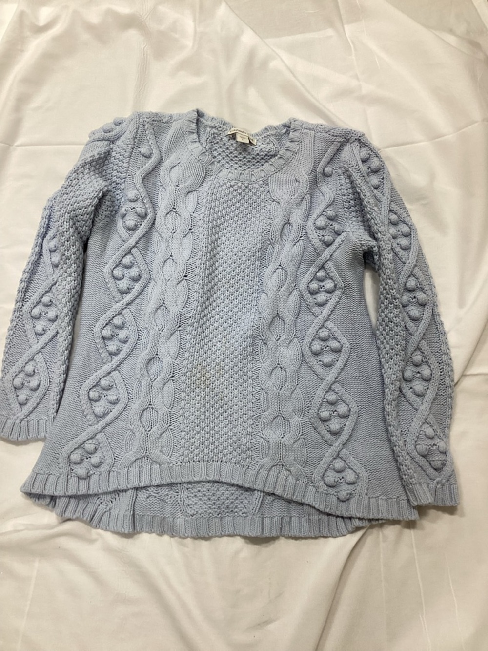 Coldwater Creek Pale Blue Cable Knit Crewneck Sweater